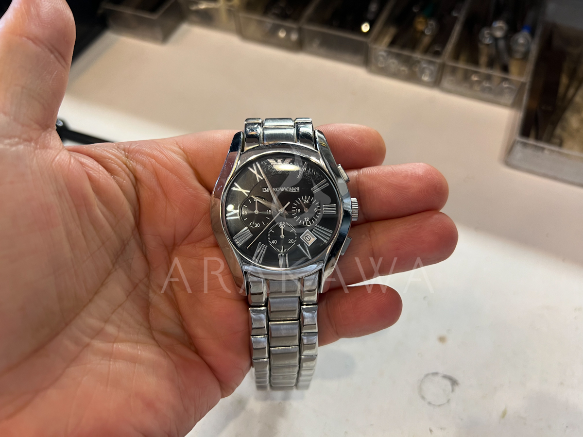 🔧【静岡の時計修理】EMPORIO ARMANIエンポリオアルマーニ AR-0673の電池交換も安心！裏蓋が硬い時計も丁寧に対応します⌚✨